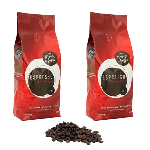 Mauri E Peppe Espresso 2x 1000g Ganze Kaffeebohnen - Original Italienisches Rösthandwerk für höchste Ansprüche! Kaffee, Cappuccino, Espresso, Latte Macchiato