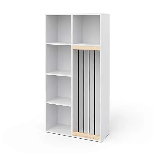 Vicco Bücherregal Marvin, Weiß, 72 x 143 cm - Moderner Bücherschrank mit 6 Ablageflächen, perfekt für die Spielzeugaufbewahrung im Kinderzimmer oder Wohnzimmer. Robuste Spanplatte mit Melaminharzbeschichtung für Langlebigkeit.