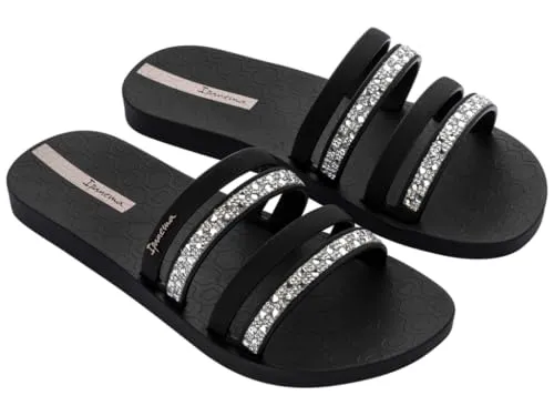 Ipanema Damen CHIC Slide FEM Schiebe-Sandalen, Black/BEIGE, 39 EU - Wanderschuhe mit glamourösen Stein- und Kristallverzierungen, die jedem Outfit eine edle Note verleihen und perfekten Komfort bieten.