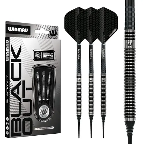 WINMAU Blackout 18g Softip Dartpfeile Set - Darts Set mit 90% Wolfram, ideal für präzises Spiel und optimale Kontrolle. Enthält Flights und Schäfte für sofortigen Spielspaß.
