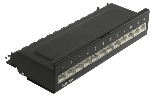 RED4POWER CAT.6a Patchpanel R4-N111S, 12-fach, schwarz - 12-Port Patchpanel für Tisch- oder Wandmontage, geschirmt und mit Erdungsanschluss. Ideal für eine zuverlässige Netzwerkverbindung.