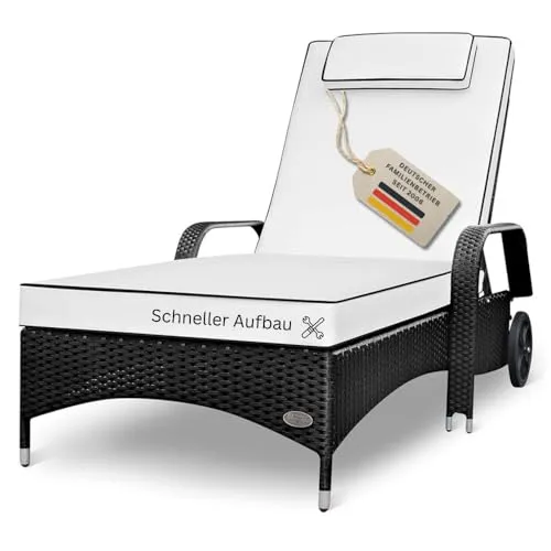 RS Trade Sonnenliege Imola Schwarz - Verstellbare Outdoor Liege mit breiter Liegefläche - Liegen - Extra breite Liegefläche (80 cm) und 5-fach verstellbare Rückenlehne für optimalen Komfort. Ideal für Garten, Strand oder Camping.