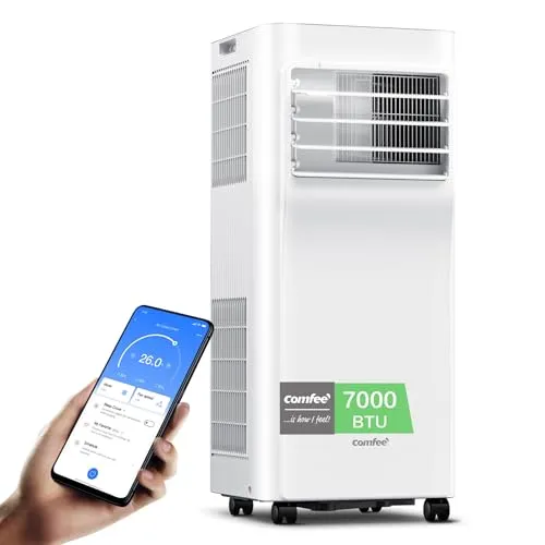 Comfee Mobiles Klimagerät Breezy Cool Pro 2.0, 7000 BTU - Mobile Klimaanlage mit 3-in-1-Funktion: Kühlen, Ventilieren und Entfeuchten. APP-Steuerung und patentierte Kühltechnologie für hohe Effizienz und Komfort in Räumen bis 68m³.