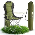 Juskys® Campingstuhl Lido faltbar inkl. Getränkehalter, Seitentasche & Tragetasche - Camping Klappstuhl gepolstert mit Armlehne & Rückenlehne - Grün