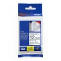 Brother TZe-FA3 P-touch Textil-Aufbügelband (12 mm breit, 3 m lang, blau auf weiß, u.a. für P-touch H200, H100LB/R, H105, E100/VP, D200/BW/VP, waschbar, auch für chemische Reinigung geeignet)