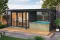 CHILLROI Saunahaus XL mit Anbaudach und Minipool Außensauna inkl. Ofen u. Saunasteinen