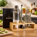 Vinenco Cocktail Shaker Set 14-tlg Edelstahl Barset mit Bambusständer