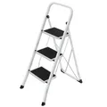 SONGMICS Klapptritt mit 3 Stufen, Trittleiter, mit Handlauf, Stahl GSL03WT