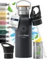 Trinkflasche Edelstahl mit Strohhalm, Infuser + 3 Deckel: BPA-frei, Auslaufsicher, Kohlensäure geeignet - Wasserflasche Fahrrad Thermosflasche Isoliert Isolierflasche Sport Wasser Flasche Kinder Tee