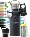 Trinkflasche Edelstahl mit Strohhalm Infuser + 3 Deckel BPA-frei Auslaufsiche...