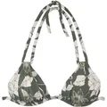 Triangel-Bikini-Top S.OLIVER "Lady", Damen, Gr. 38, Cup A/B, grün (olive, creme), Microfaser, Recycling-Polyamid, geblümt, Bikini-Oberteile, mit floralem Design