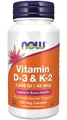 Vitamine D3 1000 IU & K2 45 mcg 120 Gemüsekapseln Now Foods