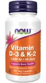 Vitamine D3 1000 IU & K2 45 mcg 120 Gemüsekapseln Now Foods