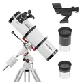 Omegon Teleskop Advanced 150/750 EQ-320 | Spiegelteleskop für Einsteiger | 2" Profi-Okularauszug, lichtstark für Sonnensystem & Deep-Sky | EQ-320 Montierung mit Alustativ | Inkl. Zubehör