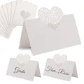 Tischkarten Herz Perlweiß 10er Set 9x6,5 cm - Hochzeit Deko Decoraparty