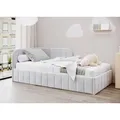 Bett Mario 100x200 cm, Polsterbett mit Metallrahmen, Jugendbett mit Bettkasten, Riviera-Stoff, Grau, Rechts - Grau