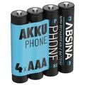 ABSINA Akku AAA für Telefon 800 mAh - 4x NiMH Telefonakkus Akkus Batterien