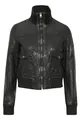 OXMO OXDenny Damen Lederjacke Jacke mit Stehkragen Klapptaschen Rippbündchen Label-Details 100% Leder Slim fit, Größe:42, Farbe:Black (194007)