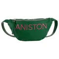 Umhängetasche ANISTON BY BAUR, Damen, Gr. B/H/T: 43cm x 20cm x 9cm, grün (grün, pink), Polyester, geprägtes Muster, bestickt, Taschen Gürteltasche, mit gesticktem Schriftzug