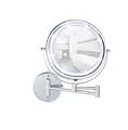 WENKO Power-Loc LED Wandspiegel Lumi, Kosmetikspiegel mit 5-Fach Vergrößerung, Befestigen ohne Bohren, Batteriebetrieben, Spiegelfläche Ø 17,5 cm