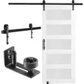 Scheunentor Und Hardware-set Schiebetürsystem, 914,4 X 2133,6 Mm Holz-glas-schiebetor, Leise, Scheunentor-set Mit 8-in-1-bodenführung Und Türgriff, Fichtenholzplatte Und Milchglas, Wohnzimmer - Vevor