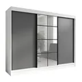 A&J MöbelLand Schwebetürenschrank ORAVELLE Kleiderschrank 3-türig mit Schubladen und Spiegel Garderobenschrank 200 cm (Weiß/Graphit)