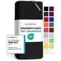 Jacobson Spannbettlaken TOPPER aus 100% Baumwolle, Jersey Bettlaken 160 g/m2, Spannbetttuch mit Gummizug, OEKO-TEX®, pflegeleicht, viele Farben schwarz 140 - 160 cm x 200 cm