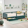 Homestyle4u Kinderbett 90x200 mit Rausfallschutz Holzbett mit 2 Schubladen Lattenrost Grün - Grün