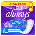 Always Daily Protect Long Slipeinlagen 64 Stück, 0 Prozent Duftstoffe, bequem mit seitlichem Auslaufschutz
