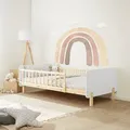 Homestyle4u Kinderbett 90x200 mit Rausfallschutz Weiß Holzbett Matratze mit ® Standard 100 mit ® Standard 100 Lattenrost Kiefer Massivholz - Weiß