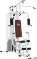 HOMCOM Gym Kraftstation mit Stahlnetz Fitnessstation Multigym Fitnesscenter Fitnessgerät inkl. 45 kg Gewichten Latzug Beincurl Metall Kunstleder