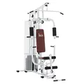 HOMCOM Gym Kraftstation mit Stahlnetz Fitnessstation Multigym Fitnesscenter Fitnessgerät inkl. 45 kg Gewichten Latzug Beincurl Metall Kunstleder Weiß 150 x 110 x 210 cm