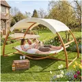 tectake Hängematte, mit Holzgestell, für 2 Personen, für In- und Outdoor, Belastbarkeit 250 kg, 328 x 160 x 171,5 cm