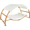 Tectake Hängematte Locarno Mit Holzgestell  Für 2 Personen Großes Sonnendach  Inkl  2 Kissen  328 x 160 x 171 50 cm Teak
