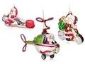 BRUBAKER 3-teiliges Baumkugel Set Weihnachtsmann auf Reisen - Handbemalte Weihnachtskugeln Santa mit Motorrad, Flugzeug und Helikopter - Mundgeblasener Christbaumschmuck aus Glas Baumschmuck Lustig