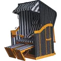 acamp Strandkorb wetterfest Sylt | Optimaler Sitzkomfort Dank Verstellbarer Rückenlehne, Fußhockern & Dach | Strandkorb 2-Sitzer aus FSC®-zertifiziertem Holz | Kissen blau-weiß gestreift