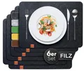 Loco Bird Platzset Tischset aus Filz, 6er Set Rechteckig, Platzsets 44x32 cm, (Tischset in grau), abwischbare Tischuntersetzer Platzdeckchen