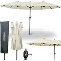 deluxe4home® XXL Doppelsonnenschirm 4,5 x 2,6m Creme I Sonnenschirm Extra groß I Terrassenschirm mit Handkurbel I Ampelschirm mit Metallstange - Creme