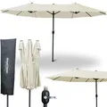 deluxe4home® XXL Doppelsonnenschirm 4,5 x 2,6m Creme I Sonnenschirm Extra groß I Terrassenschirm mit Handkurbel I Ampelschirm