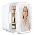 YASHE Mini-Kühlschrank für Schlafzimmer, Skincare mit LED-Spiegel, kleiner Kühlschrank, 4 l, tragbar, thermoelektrisch, Heizung & Kühler, 220 V AC/12 V DC, für Auto, Büro, Schlafsaal (weiß)