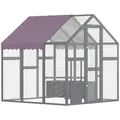PawHut Hühnerstall Freilaufgehege 1,7x1,8x1,8 m Freigehege mit Schloss Tannenholz Hühnerhaus mit Wasserdichtem, Anti-UV Dach Outdoor Geflügelstall für Hühnerkäfig, 6-8 Hühner, Enten, Kaninchen, Grau
