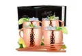 Vezato Cocktailglas 4 Moscow-Mule-Becher [500ml] – 4er Set Kupferbecher gehämmert -, Mit Strohhalmen, handgefertigt, rostfrei, für Cocktails