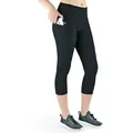 VS Variosports 3/4-Leggings Damen 3/4 Capri Leggings mit Seitentasche, hoher Bund & blickdicht Damen 3/4 Sporthose blickdicht, hoher Bund, Quick Dry & 4-Wege-Stretch schwarz S