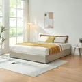 [en.casa] Polsterbett 180x200 cm NOLA mit Bettkasten Bettgestell und Lattenrost Bett mit Leinenbezug Doppelbett max. 500 kg Beige
