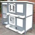 Zooprinz Kleintierstall Krümmel auf Holzfüßen 2 Etagen 122x104x48 cm (BxHxT), Bitumendach, massives Vollholz, wetterfest, Grau - Weiß