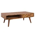 invicta INTERIOR Massiver Couchtisch Mystic Living 100cm Sheesham Natur 3D Oberfläche Massivholz Wohnzimmertisch Holztisch