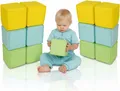 alldoro Softbausteine-Set, 12 weiche Schaumstoffwürfel für Babys und Kinder ab 0 Jahren, mit abwaschbarem Kunstleder, 14 x 14 cm, sicher & leicht