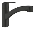 GROHE Start, Küchenarmatur 2 Strahlarten (Wasserhahn Küche, ausziehbare Brause, 90° schwenkbar, wassersparend dank variabler Mengenbegrenzung, werkzeugfreie Spülbecken-Montage), schwarz, 303072431