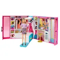 Barbie GBK10 - Traum Kleiderschrank mit Blonder Puppe, +25 Zubehörteilen, 60 cm, +10 Aufbewahrungsbereiche, Ganzkörperspiegel, Tisch, Kleiderstange, 4 Outfits, Geschenk für Kinder von 3 bis 7 Jahren