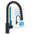 Bächlein Küchenarmatur Kocuso – 360 Grad schwenkbar (matt schwarz) – Einhand-Spültischbatterie aus Edelstahl mit ausziehbarem Schlauch und Brause mit Umschalt-Taste, Wasserhahn für die Küche